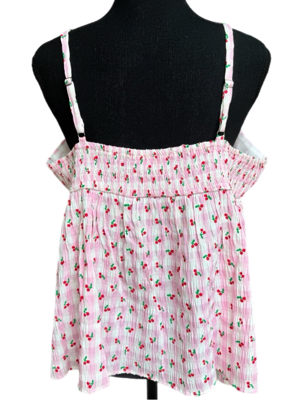 Pink Cherry Gingham Print Tank with Adjustable Straps - Picture 3 of 6